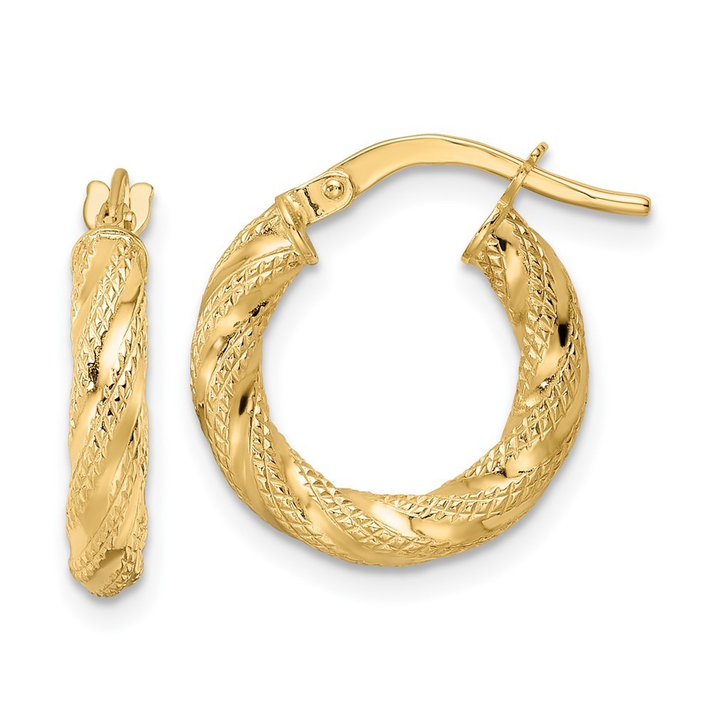 14k Yellow Gold Polished Twisted Hoop Earrings 17 L X 15.5 Mm W